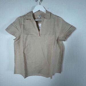 J.Crew Womens Beige Linen Blend Short Sleeve Collar Shirt Top Medium AP130 New